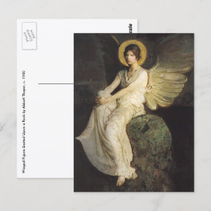 Flügelfigur, sitzend auf einem Felsen von Abbott T Postkarte