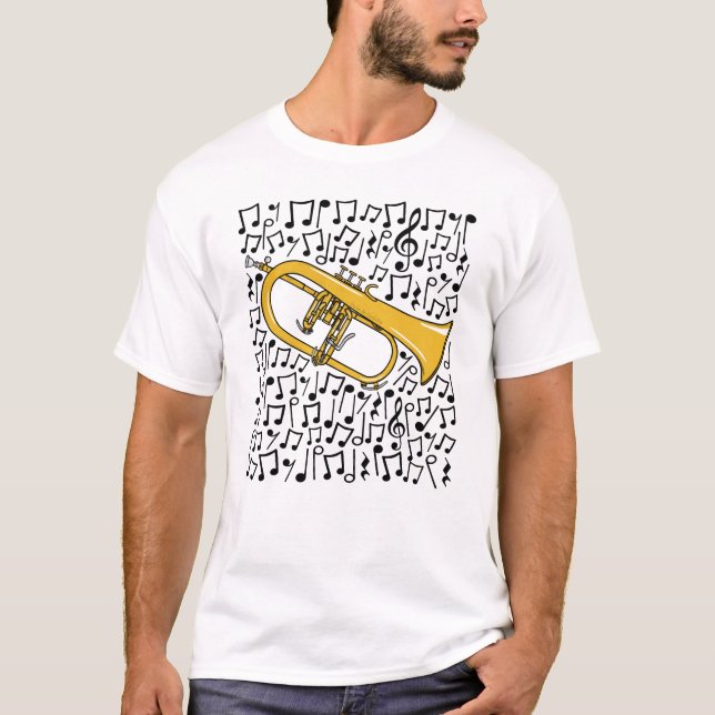 Flugelhorn Musical Notes Hornist Brass Musician T-Shirt (Vorderseite)