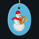 Flugelhorn Snowman Keramik Ornament<br><div class="desc">Ein Snowman Flögelhorn-Spieler mit einem Musiknote-Schal ist ein lustiges Horngeschenk-Design für Musiker,  Musiklehrer und Schüler in der Konzert- und Marching-Band.</div>