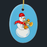 Flugelhorn Snowman Keramik Ornament<br><div class="desc">Ein Snowman Flögelhorn-Spieler mit einem Musiknote-Schal ist ein lustiges Horngeschenk-Design für Musiker,  Musiklehrer und Schüler in der Konzert- und Marching-Band.</div>