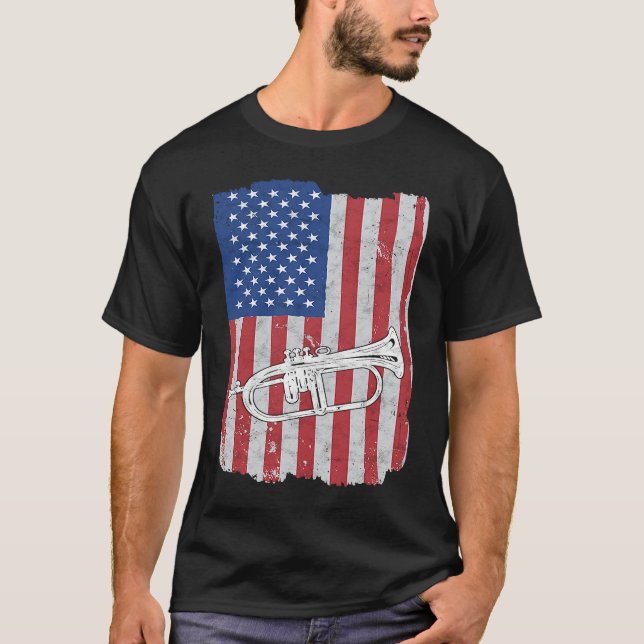 Flugelhorn USA Flag Flugelhorn Player T-Shirt (Vorderseite)