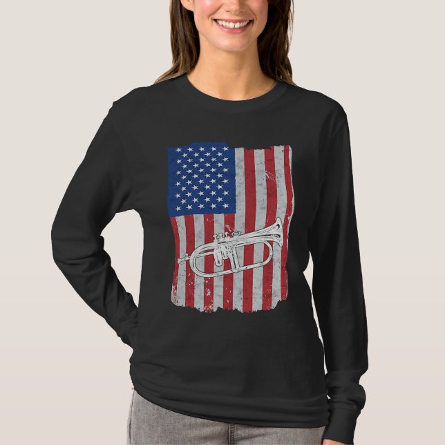 Flugelhorn USA Flag Flugelhorn Player T-Shirt (Vorderseite)