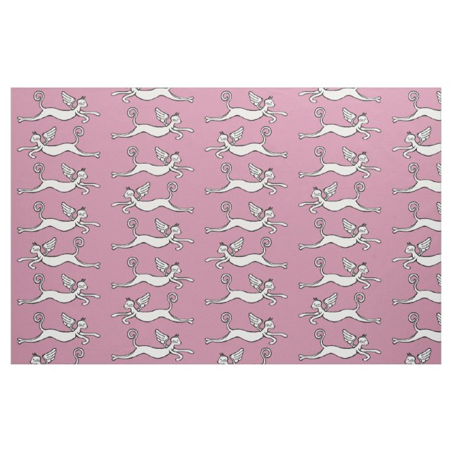 Flügelkatzen auf rosa Untergrund Stoff (Fat Quarter (45,7 x 55,9 cm))