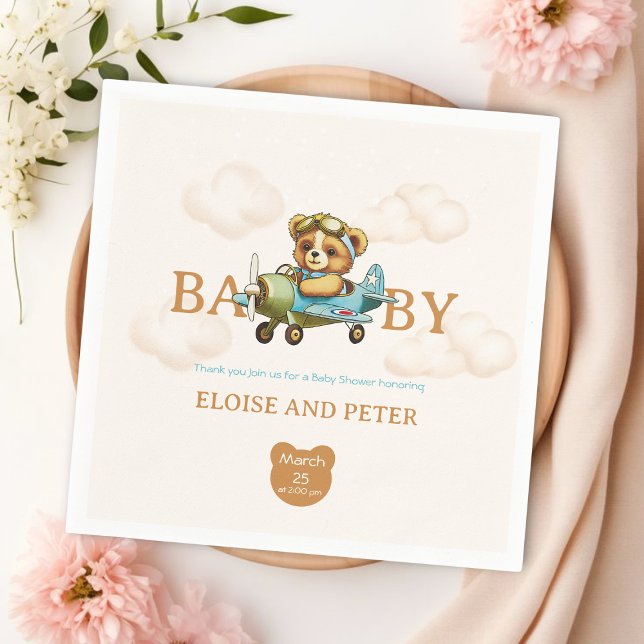 Flügelwolken Pilot Teddy Bear Serviette (Whimsical clouds Airplane Pilot Teddy Bear Napkins
)