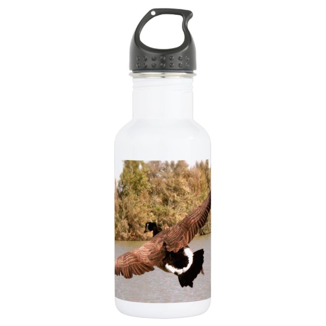 Flugente über Wasserfoto Edelstahlflasche (Vorderseite)