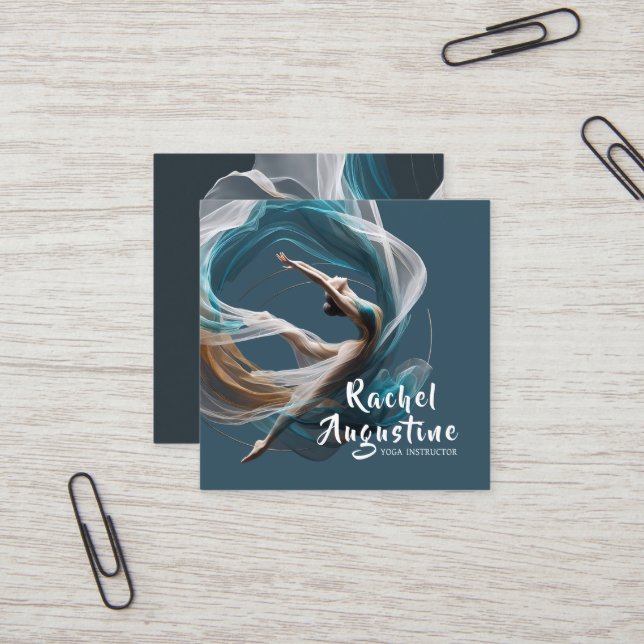 Flugflieger-Yoga-Lehrer Pilates-Fitness Quadratische Visitenkarte (Vorderseite/Rückseite Beispiel)