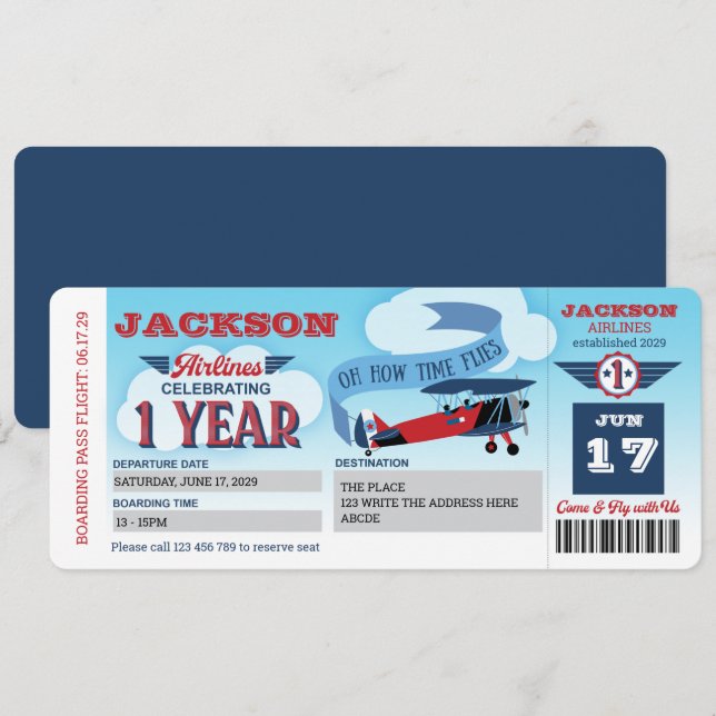 Fluggesellschaft, Flugzeug Ticket, Boarding Pass,  Einladung (Vorne/Hinten)