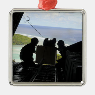 Fluggesellschaften drängen eine Palette gespendete Silbernes Ornament