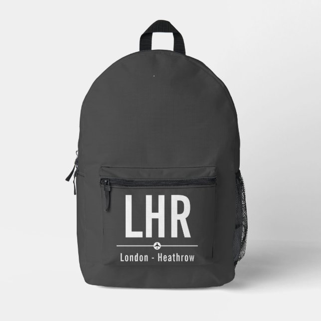 Flughafencode London Heathrow LHR - Luftfahrt Bedruckter Rucksack (Vorderseite)