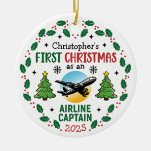 Flugkapitän Erstes Weihnachten Pilot Personalisier Keramik Ornament