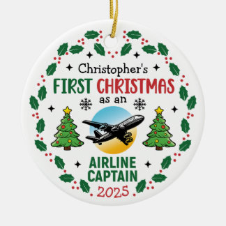 Flugkapitän Erstes Weihnachten Pilot Personalisier Keramik Ornament