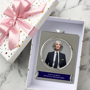 Flugkapitän Rentenfoto Luftfahrt Brauch Banner-Ornament Silber