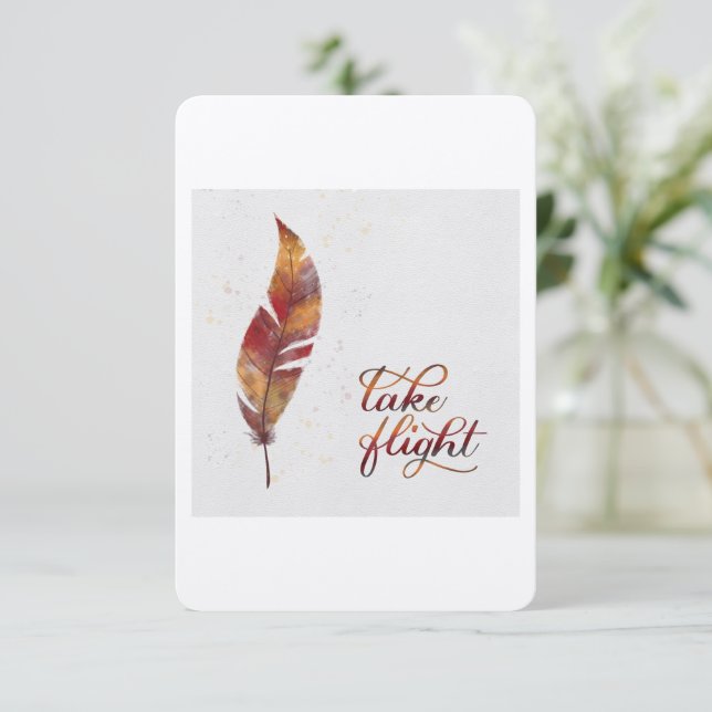 Flugkarte mit Feder nehmen Dankeskarte (Stehend Vorderseite)