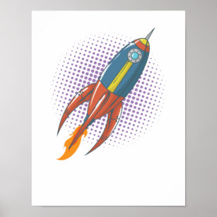 Flugkörper Rakete Weltall Comic Mond Poster