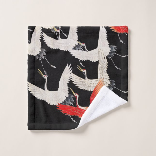 Flugkrane: Japanische Bird Kimono Art Badhandtuch Set (Waschlappen)