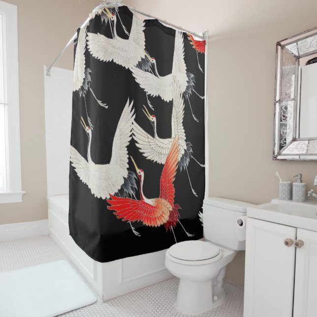 Flugkrane: Japanische Bird Kimono Art Duschvorhang (Beispiel)