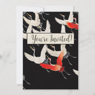 Flugkrane: Japanische Bird Kimono Art Einladung