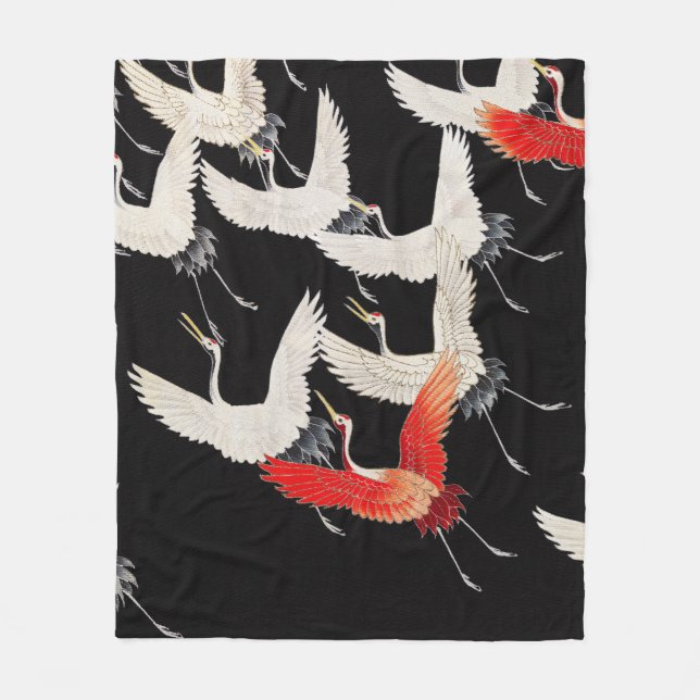 Flugkrane: Japanische Bird Kimono Art Fleecedecke (Vorderseite)
