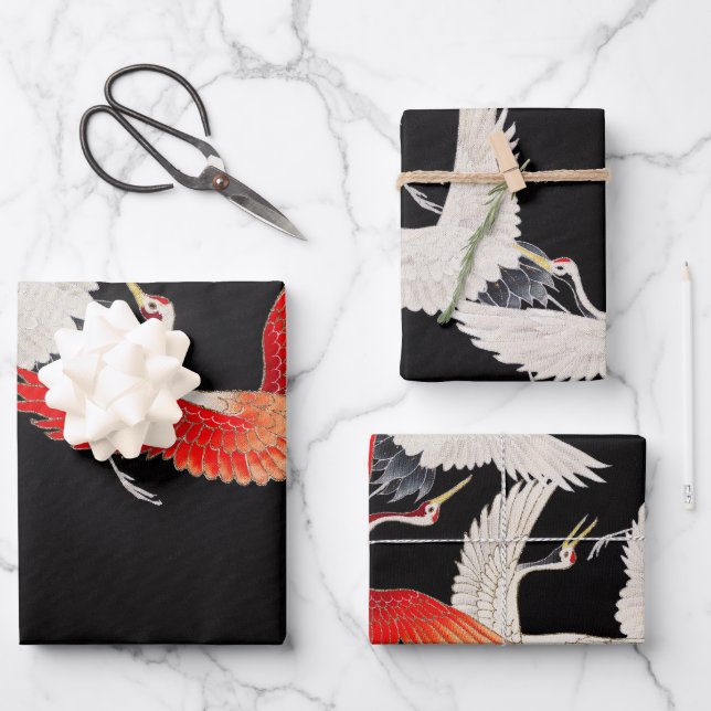 Flugkrane: Japanische Bird Kimono Art Geschenkpapier Set (Vorderseite)