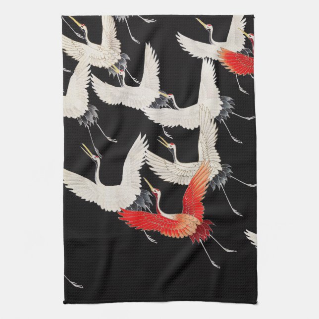 Flugkrane: Japanische Bird Kimono Art Geschirrtuch (Vertikal)