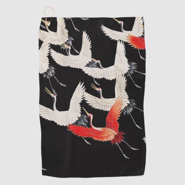 Flugkrane: Japanische Bird Kimono Art Golfhandtuch (Vorderseite)