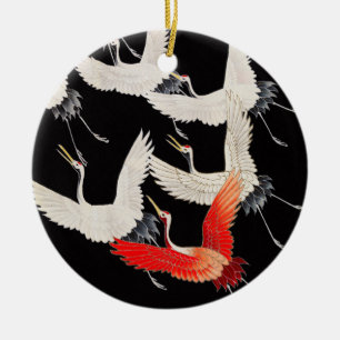 Flugkrane: Japanische Bird Kimono Art Keramik Ornament