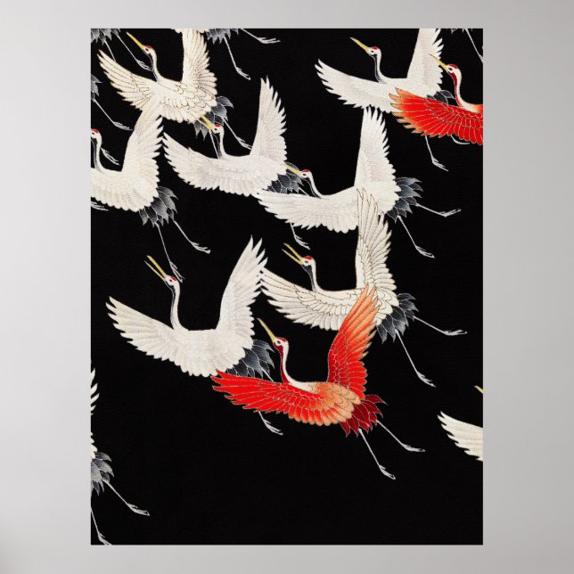 Flugkrane: Japanische Bird Kimono Art Poster (Vorne)