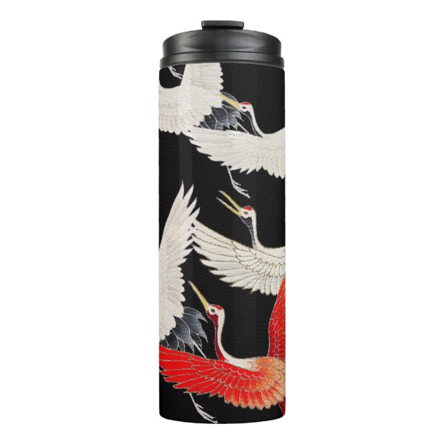 Flugkrane: Japanische Bird Kimono Art Thermosbecher (Vorderseite)