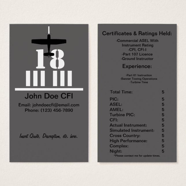 Fluglehrer Business / Resume Card (Vorne & Hinten)