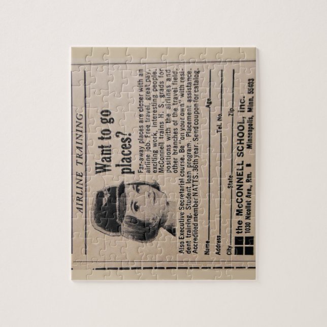 Flugliniestewardess-Vintager Flugbegleiter Puzzle (Vertikal)