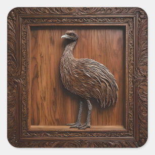 Fluglose Wunder: Australische Emu Wood Print, Quadratischer Aufkleber