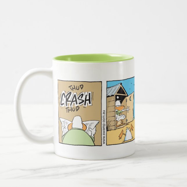 Fluglotse-lustiger Toiletten-Cartoon Zweifarbige Tasse (Links)