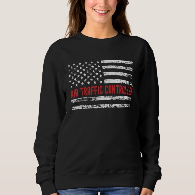 Fluglotse USA-Flagge Beruf Retro J Sweatshirt (Vorderseite)