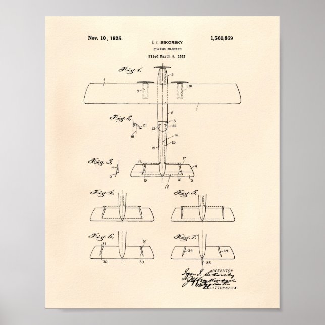 Flugmaschine 1925 Patent Art Old Peper Poster (Vorne)