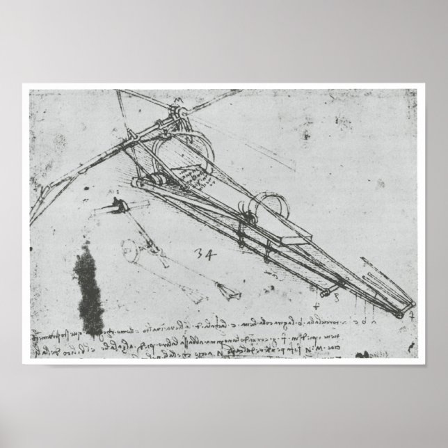 Flugmaschine, Leonardo da Vinci, 1490 Poster (Vorne)