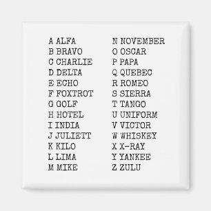 Flugphonetisches Alphabet ALFA BRAVO CHARLIE Magnet