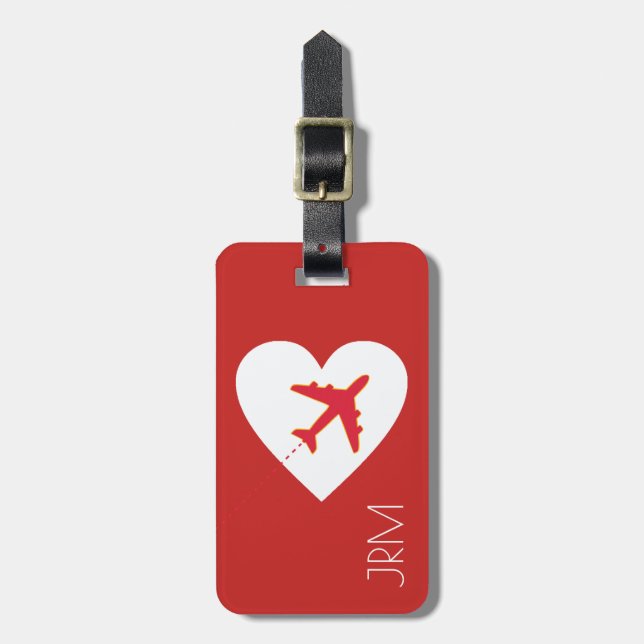 Flugreise mit personalisierter roter Liebe Gepäckanhänger (Vorderseite vertikal)