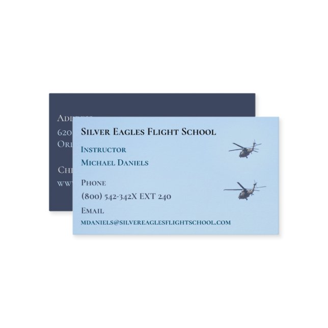 Flugschule/ Lehrer/ Pilot Hubschrauber Visitenkarte (Vorderseite/Rückseite Beispiel)