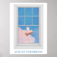 Flugschwein durch Fensterplakat