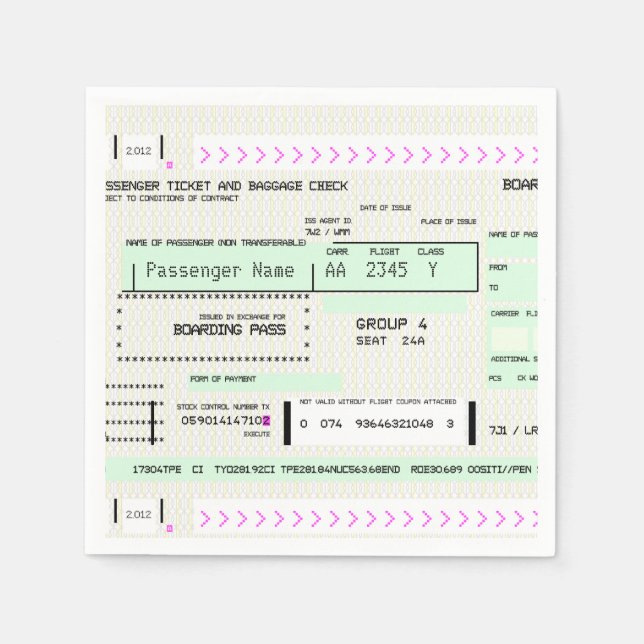 Flugticket-Boarding-Pass für die Fluggesellschaft Serviette (Vorderseite)