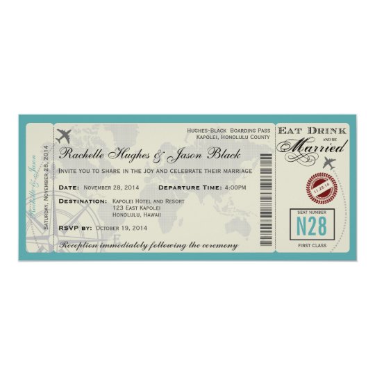Flugticket-Hochzeits-Einladung FREIGESETZT 10,2 X 23,5 Cm Einladungskarte