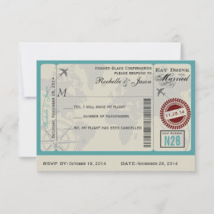 Flugticket Hochzeitsszenario RSVP Karte