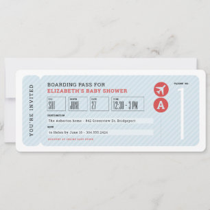 Flugticket Reise Thema blau Baby Shower Einladung