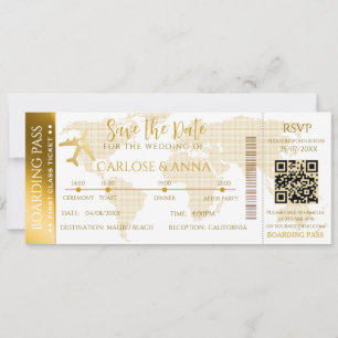 Flugticket Ziel Hochzeit QR-Code Einladung