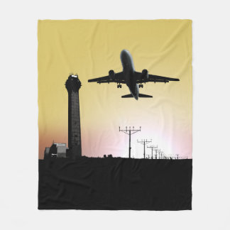 Flugverkehr-Kontrollen-Turm u. Flugzeug Fleecedecke