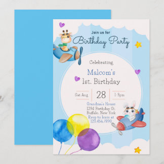 Flugzeug 1. Geburtstag Party Einladung