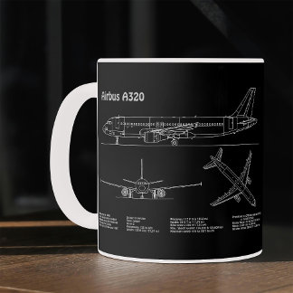 Flugzeug Airbus A320 in Blaupausezeichnung PD Kaffeetasse