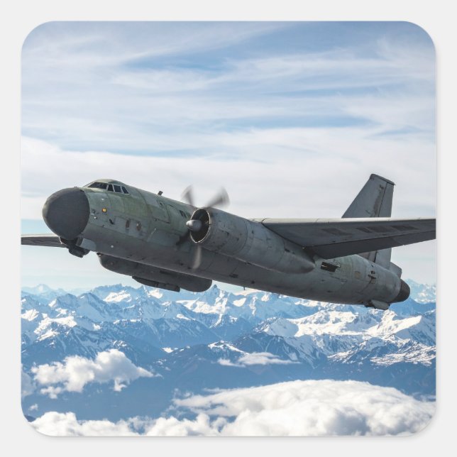 Flugzeug am Himmel Quadratischer Aufkleber (Vorderseite)
