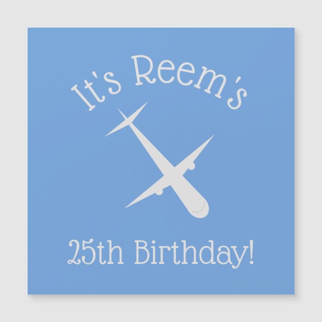 Flugzeug auf blauem Personalisiert Magneteinladung (Vorderseite)