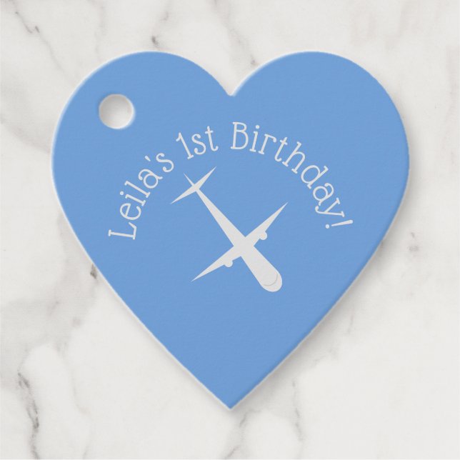 Flugzeug auf dem Personalisierten blauen Herz Geschenkanhänger (Vorderseite)